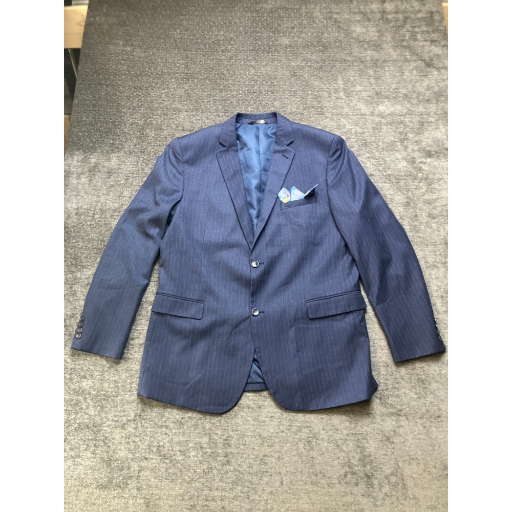 Caravelli 2 Piece Jacket Suit Mens 46x40 Midnight Blue Pinstripe Single Breasted